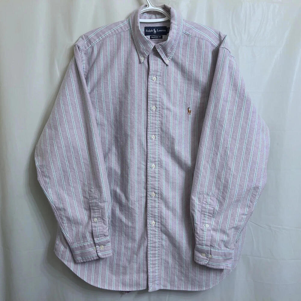 Ralph Lauren Oxford Dress Shirt Men's Classic Fit 17 34/35 Purple / Teal Striped